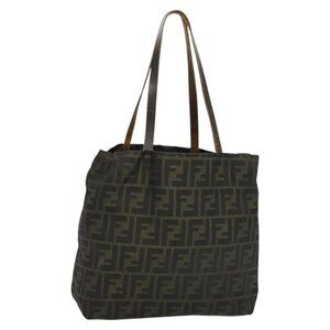 FENDI Zucca Canvas Tote Bag Nylon Brown Black Auth bs27180